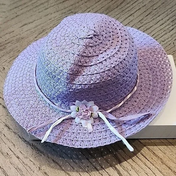 Girls spring purple floral straw hat fits 2-3T new condition 💜 - Picture 1 of 7